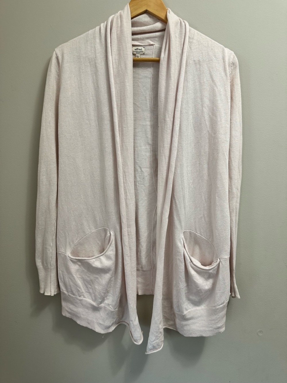 Aritzia Wilfred Pale Pink Silk & Cashmere Draped Open-Front Cardigan XXS
